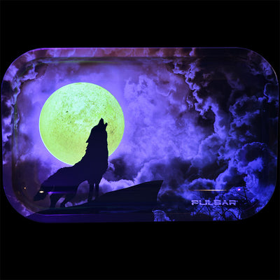 Pulsar Metal Rolling Tray - 11"x7" / Glow Howl at the Clouds - Headshop.com