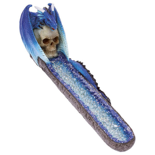 Fujima Blue Dragon on Skull Crystal  Incense Burner - 11"