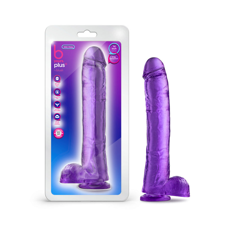 B Yours Plus Hefty n' Hung 14 in. Dildo with Balls Purple - Headshop.com