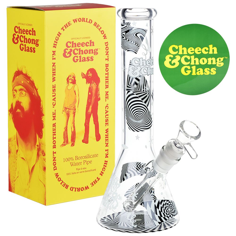 Cheech & Chong Glass Optical Illusion Glow Beaker Bong - 10" - Headshop.com