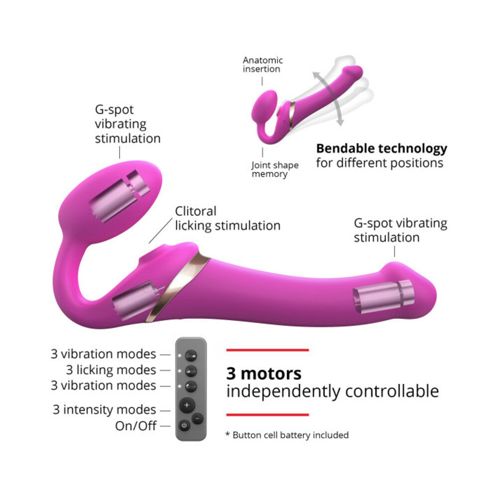 Strap-On-Me Rechargeable Remote-Controlled Multi Orgasm Bendable Strap-On Fuchsia L - Headshop.com