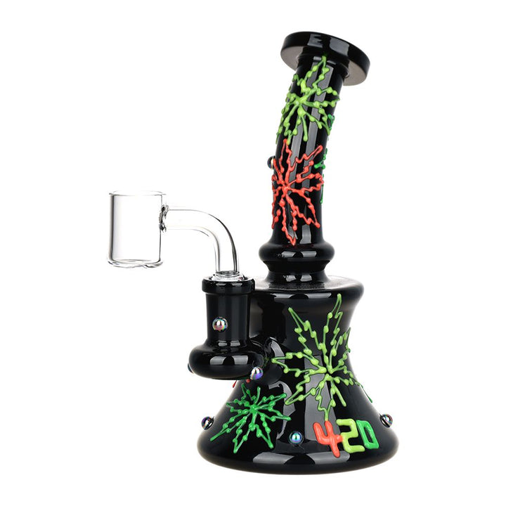 420 Neon Hemp Leaf Glow In The Dark Dab Rig - 6.5" / 14mm F - Headshop.com