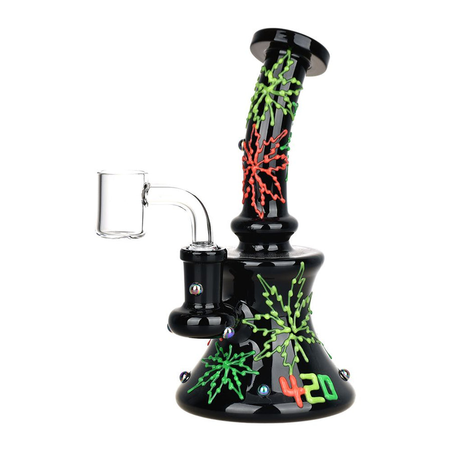 420 Neon Hemp Leaf Glow In The Dark Dab Rig - 6.5" / 14mm F - Headshop.com