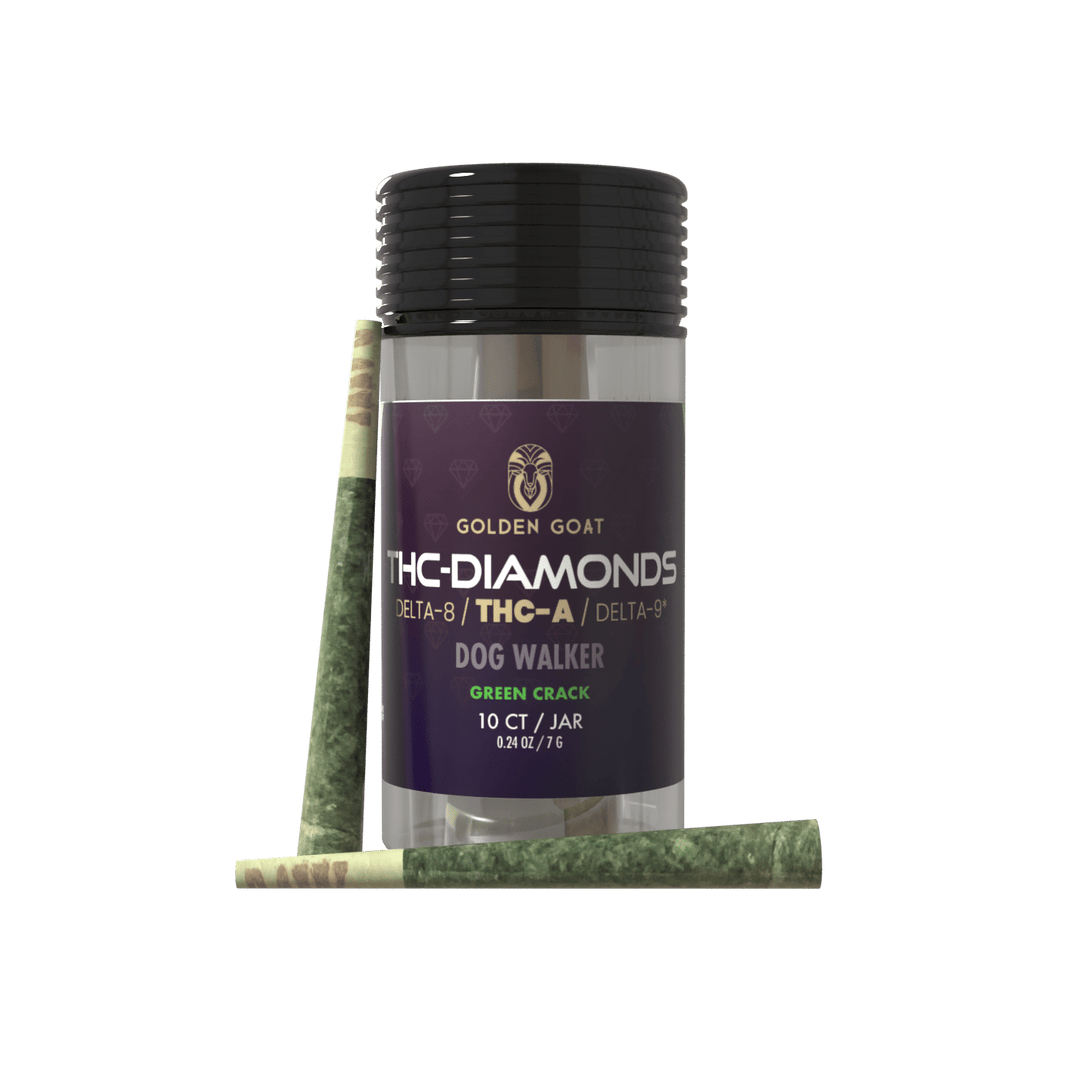 Golden GoatTHC-A Diamond Pre-Rolls, 10ct - Dog Walker, Green Crack (Sativa) - Headshop.com