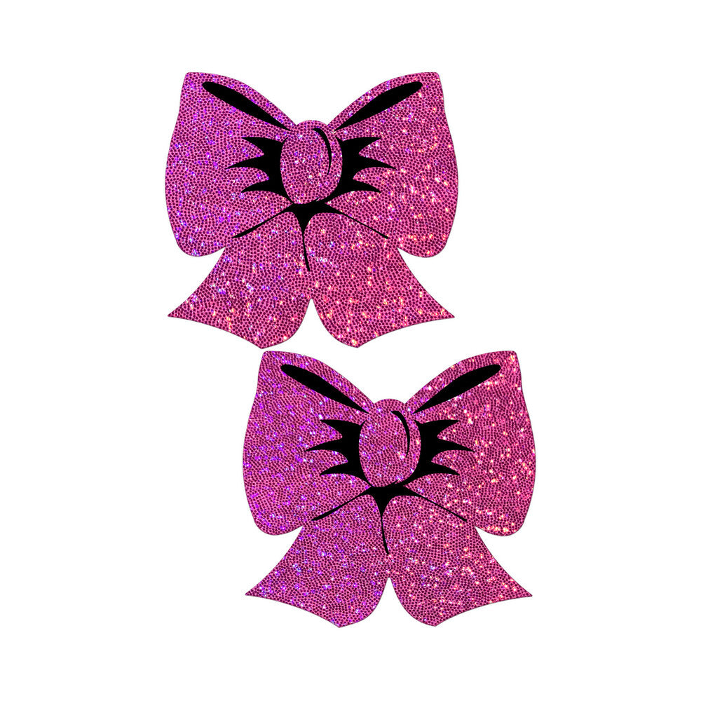 Pastease Bow: Hot Pink Glitter Bows Nipple Pasties - Headshop.com