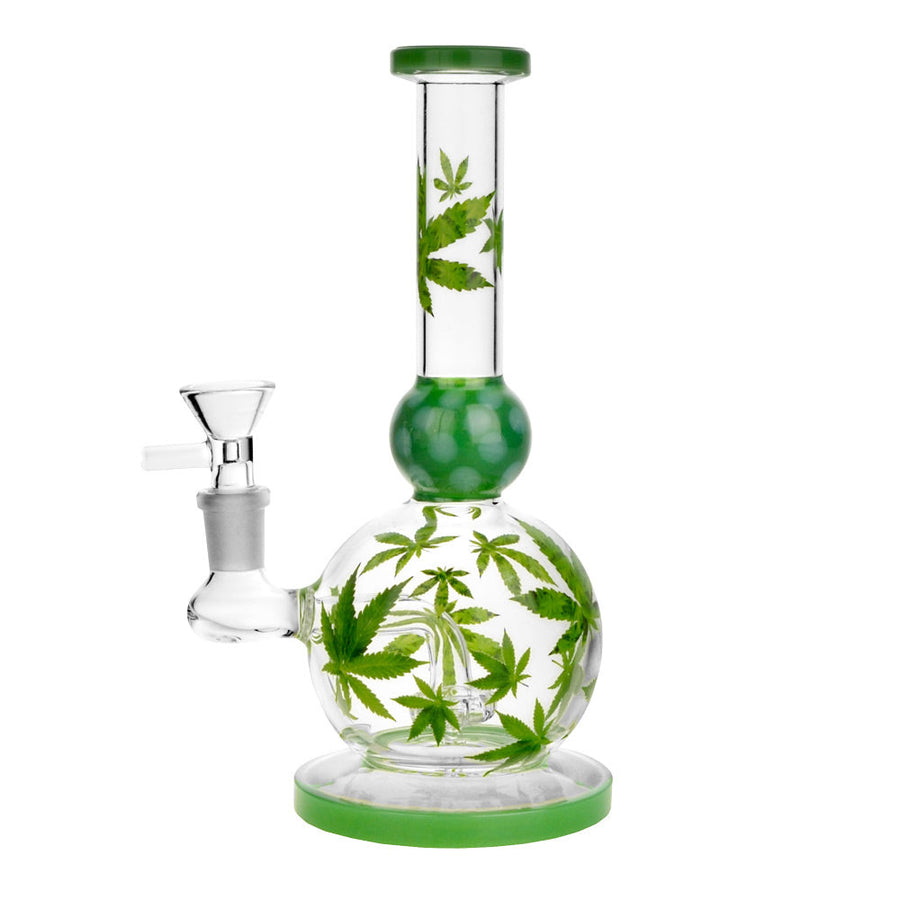 Hemp Leaf Ball Water Pipe - 8.5" / 14mm Female - Headshop.com
