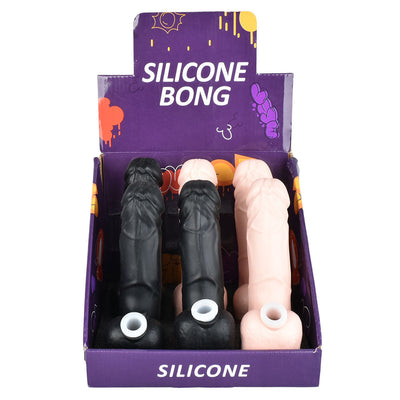 6PC DISPLAY - Ding-a-Ling Silicone Water Pipe - 6.75" / 14mm F / Tan and Black - Headshop.com