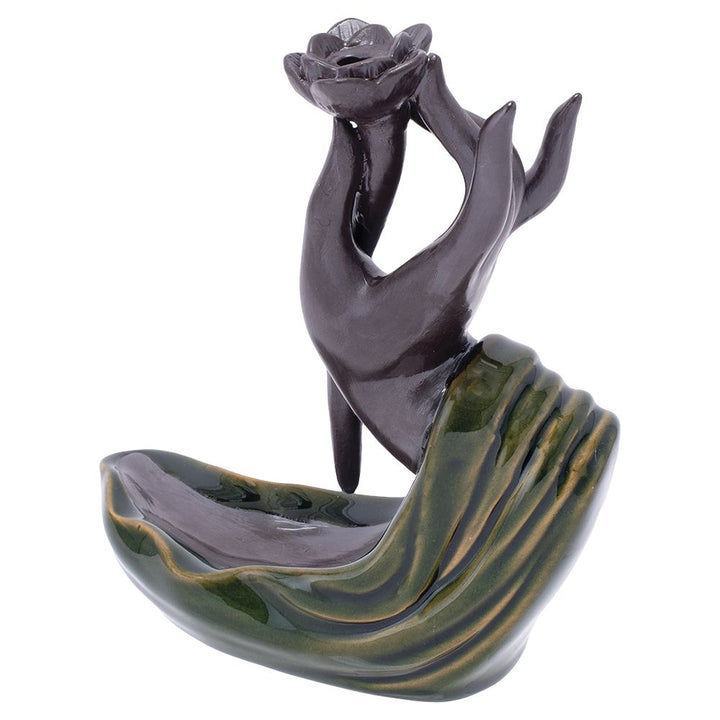 Fujima Hand with Lotus Backflow Cone Incense Burner - 6.5" - Headshop.com