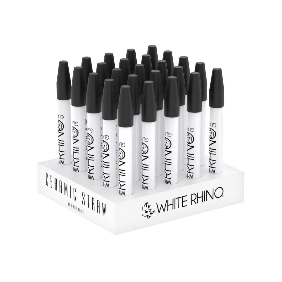 25pc Display - White Rhino Ceramic Dab Straw w/ Silicone Cap - 5" - Headshop.com