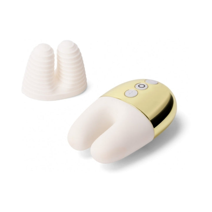 Le Wand Chrome Double Vibe Rechargeable Silicone Mini Vibrator White/Gold - Headshop.com
