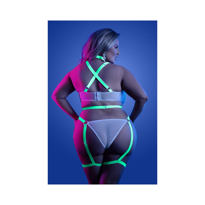 Fantasy Lingerie Glow Night Vision Glow-In-The-Dark Lace Strappy Teddy White Queen Size - Headshop.com