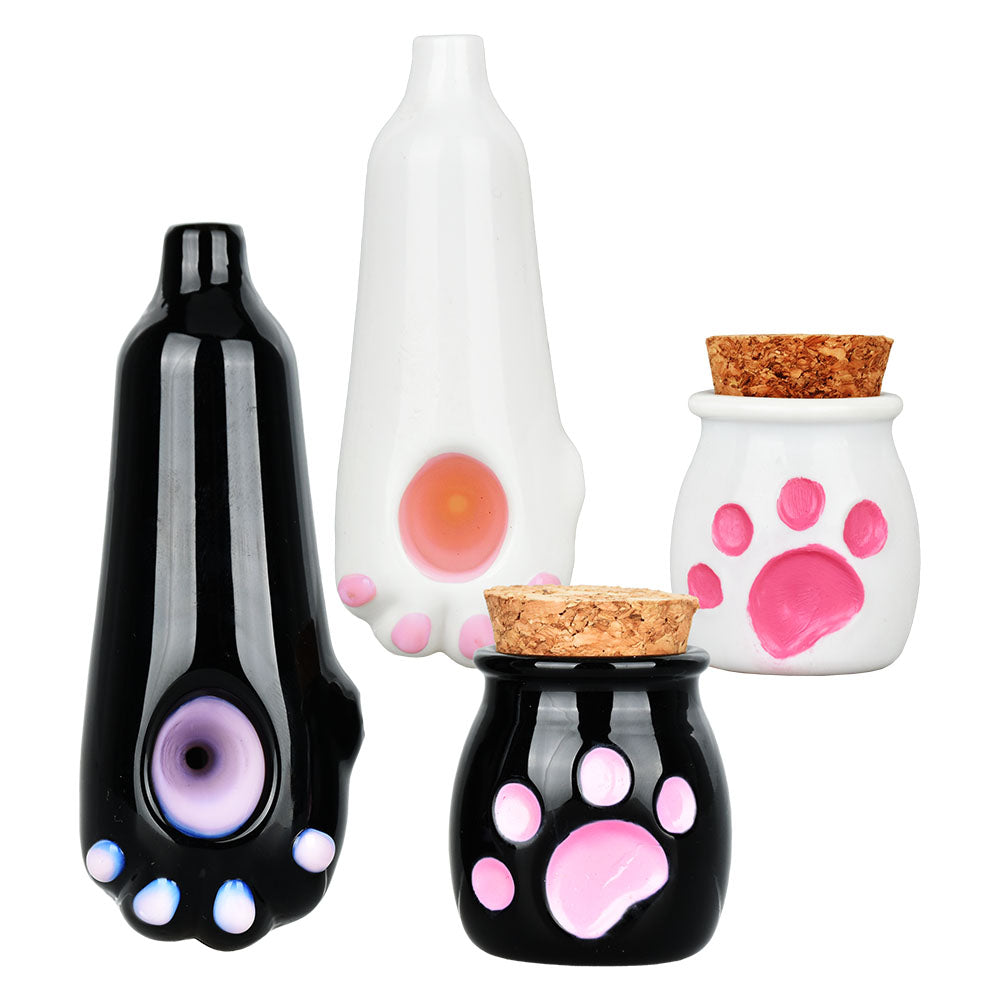 Cat Paw Glass Hand Pipe & Jar Set - 4" / Colors Vary - Headshop.com