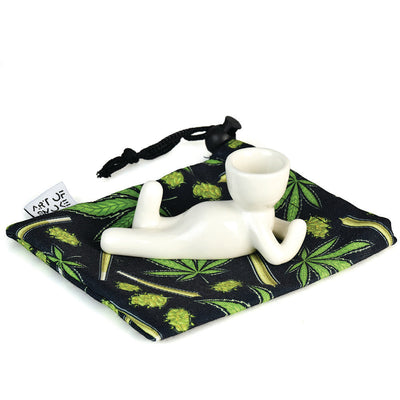 Art Of Smoke Pot Head Ceramic Pipe w/ Hemp Leaf Pattern Bag - Headshop.com