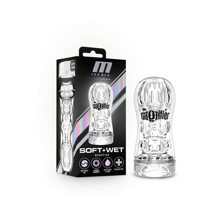 M for Men Soft + Wet Magnifier Self-Lubricating See-Through Stroker Clear - Headshop.com