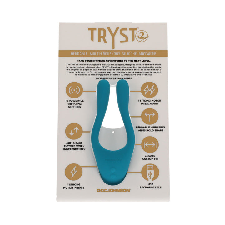 TRYST V2 Bendable Multi Erogenous Zone Massager with Remote Teal - Headshop.com