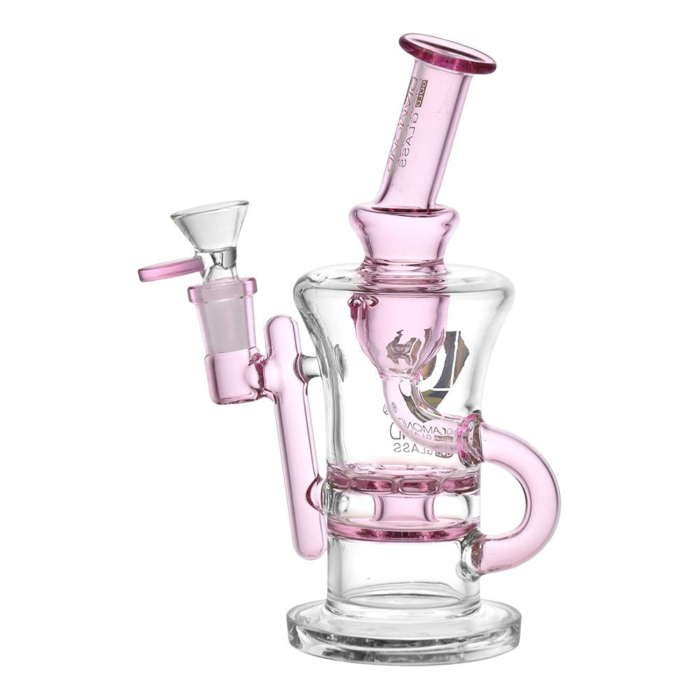 Diamond Glass Gold Ratchet Perc Recycler Water Pipe - 7.75" / 14mm F - Headshop.com
