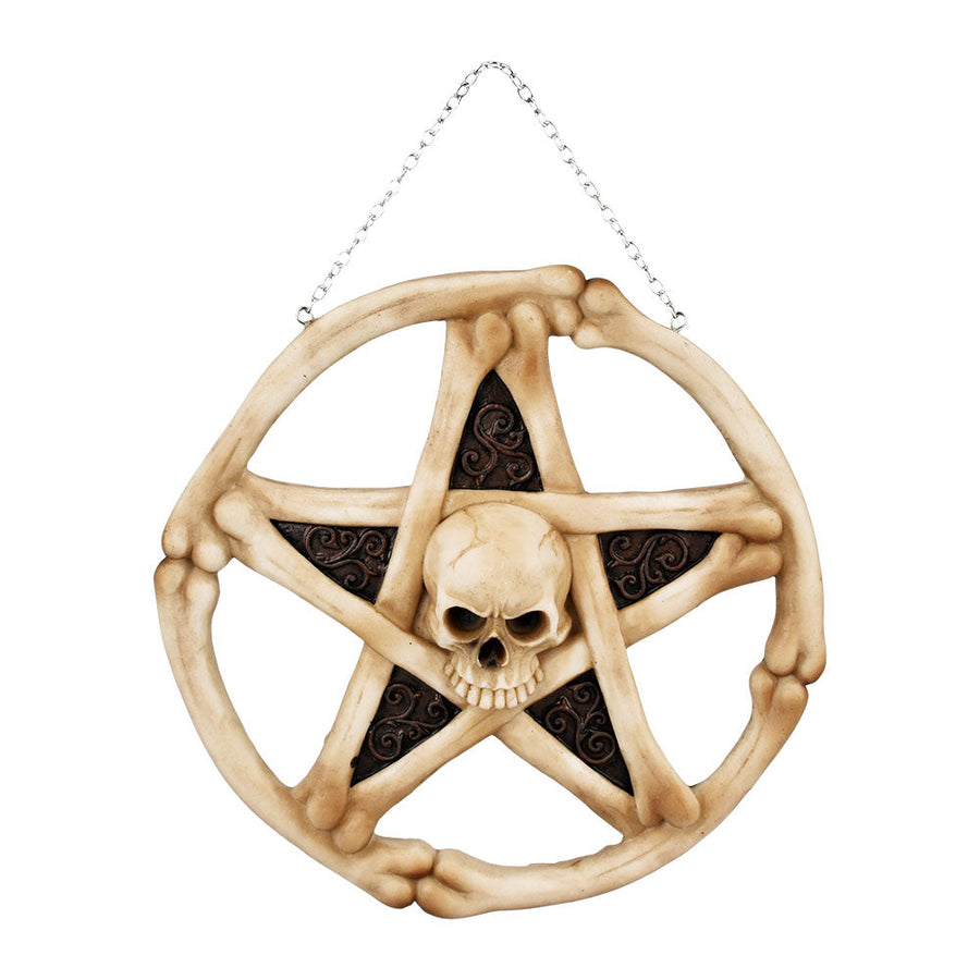 Skeletal Pentacle Skull & Bones Hanging Wall Decor - 8.5" - Headshop.com
