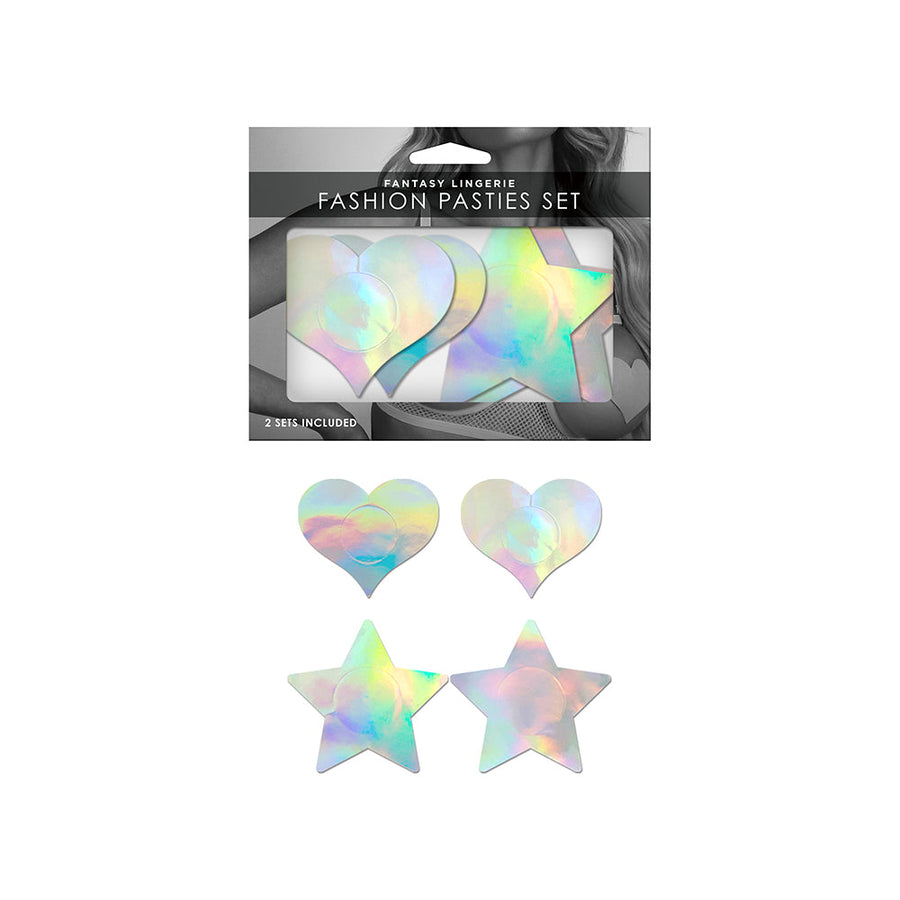 Fantasy Lingerie Holographic 2-Pair Pasties Set Heart & Star Shapes O/S - Headshop.com