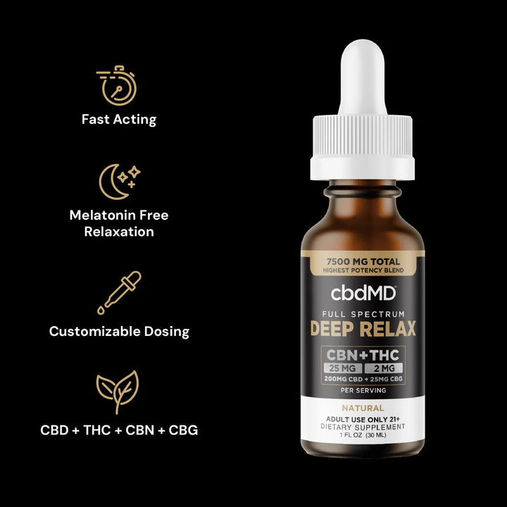 cbdMD Full Spectrum CBD + CBG Oil Deep Sleep Drops - 7500MG - Headshop.com