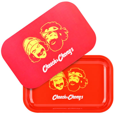 Cheech & Chong x Pulsar Metal Rolling Tray W/ Lid - Red Faces / 11" x 7" - Headshop.com