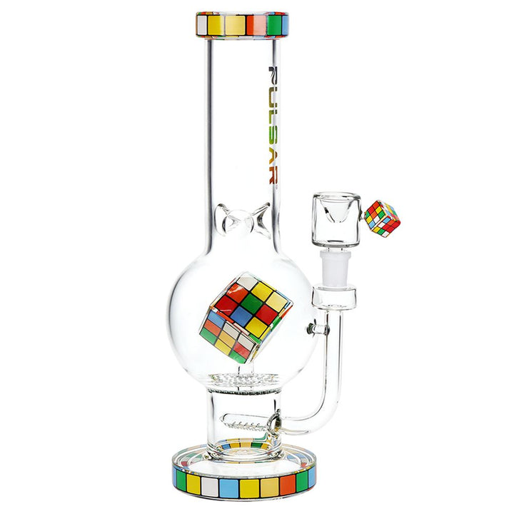 Pulsar Rubik's Cube Perc Bubble Base Glass Water Pipe - 12.5" - Headshop.com