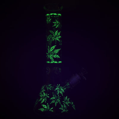 Hemp Leaves Glow in the Dark Water Pipe - 14" / 14mm F - Headshop.com