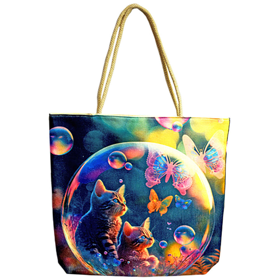 Bubble Kittens Jute Rope-Handled Tote Bag - 17"x15" - Headshop.com
