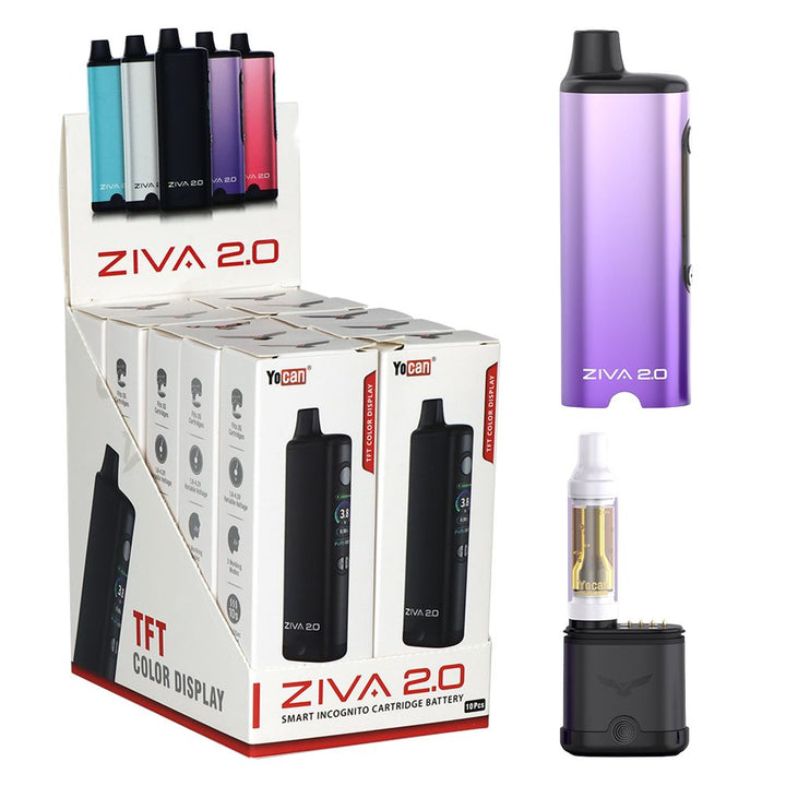10CT DISPLAY - Yocan Ziva Pro 2.0 Auto-Draw 510 Battery - 650mAh / Assorted Colors - Headshop.com