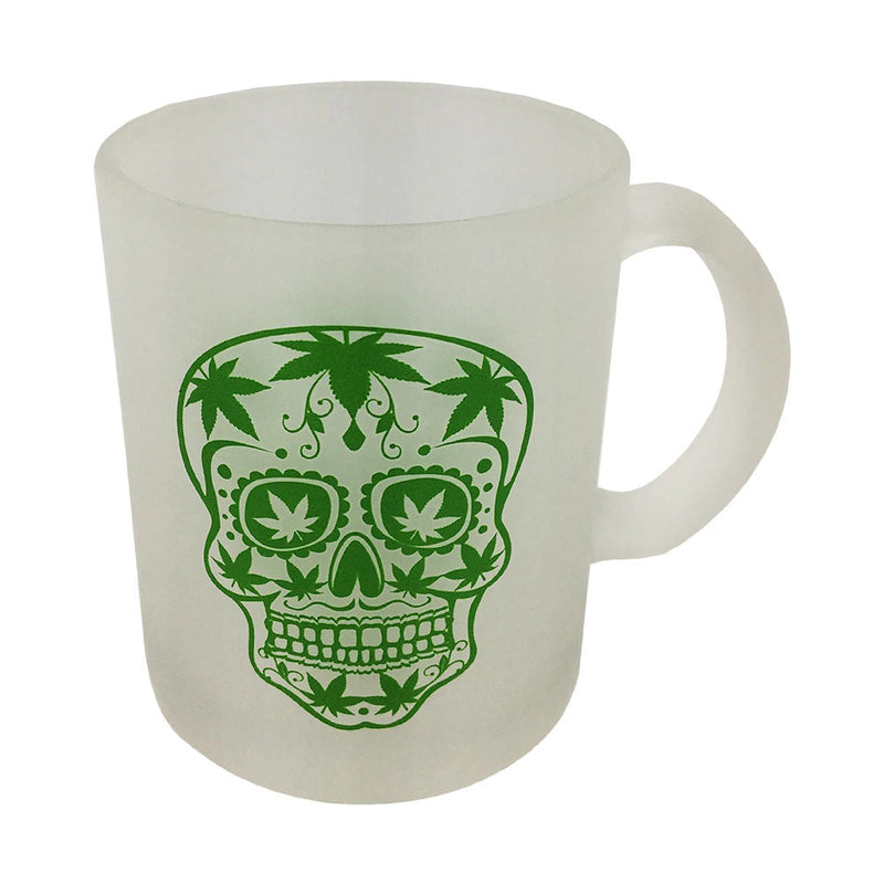 Sugar Skull Frosted Glass Coffee Mug - 16oz - Headshop.com