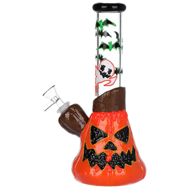 Bats 'n' Ghouls Jack-O-Lantern Glow in Dark Glass Water Pipe - 10" / 14mm F