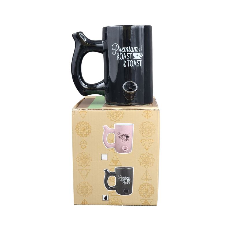 Premium Roast & Toast Mug - Shiny Black with White Print - Headshop.com