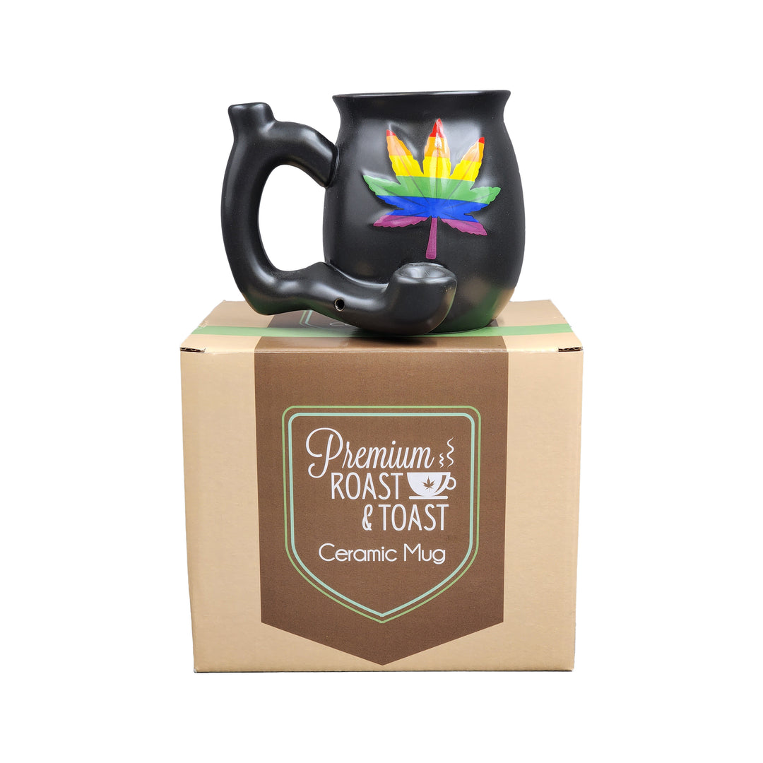embossed leaf matt black mug - rainbow leaf - Headshop.com