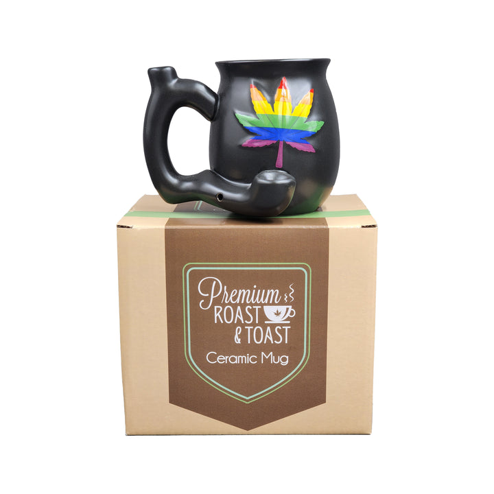 embossed leaf matt black mug - rainbow leaf - Headshop.com