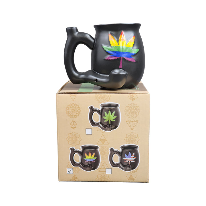 embossed leaf matt black mug - rainbow leaf - Headshop.com