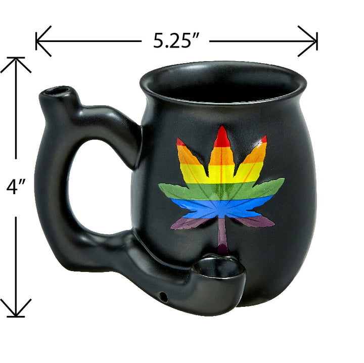 embossed leaf matt black mug - rainbow leaf - Headshop.com