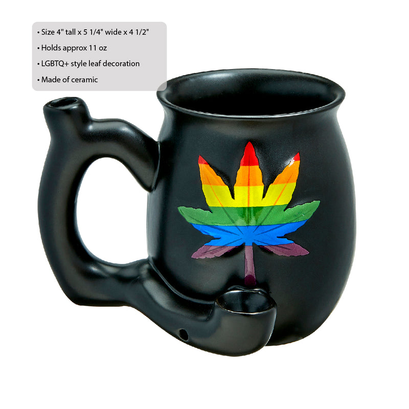 embossed leaf matt black mug - rainbow leaf - Headshop.com