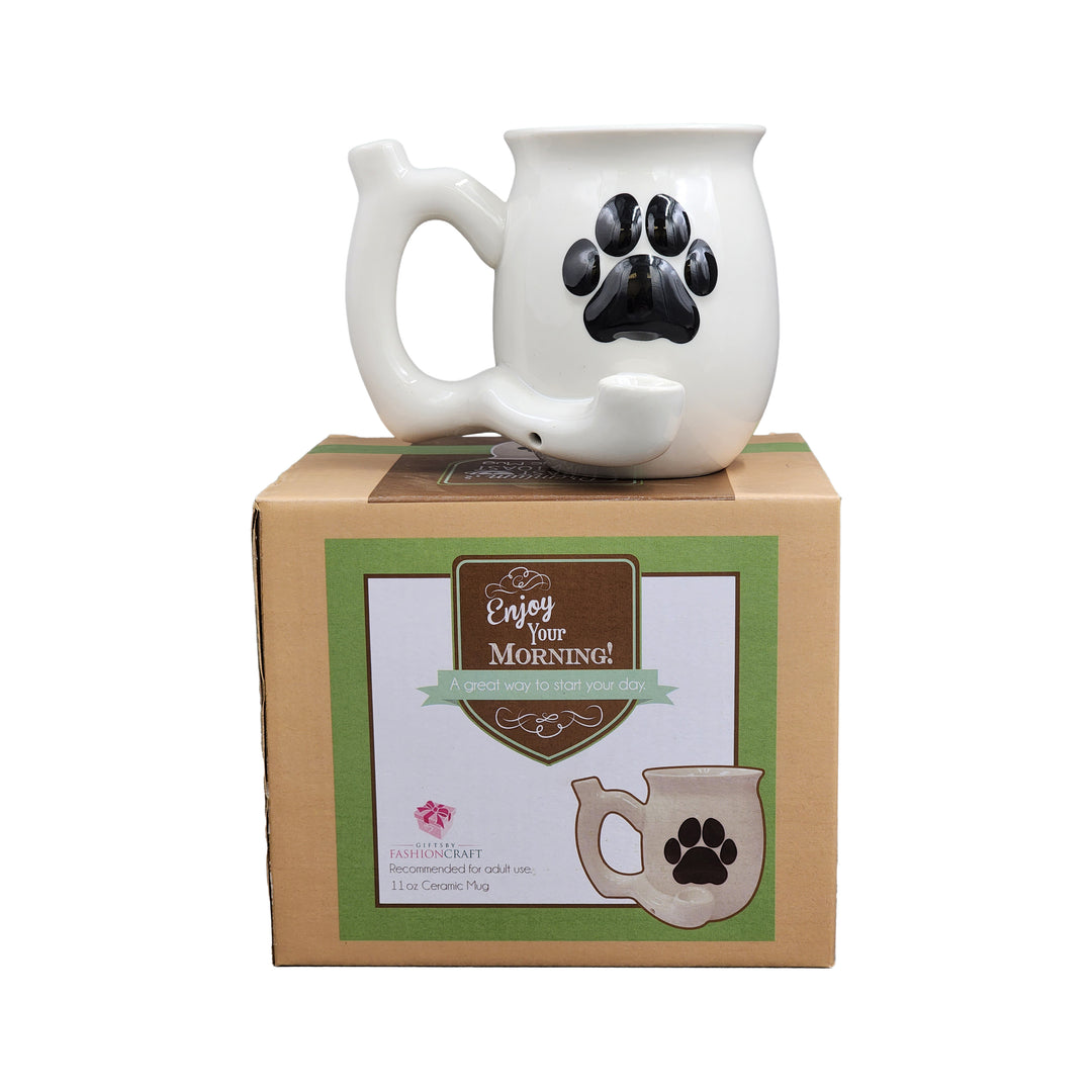 Dog Paw Mug - White with Black Paw - Headshop.com