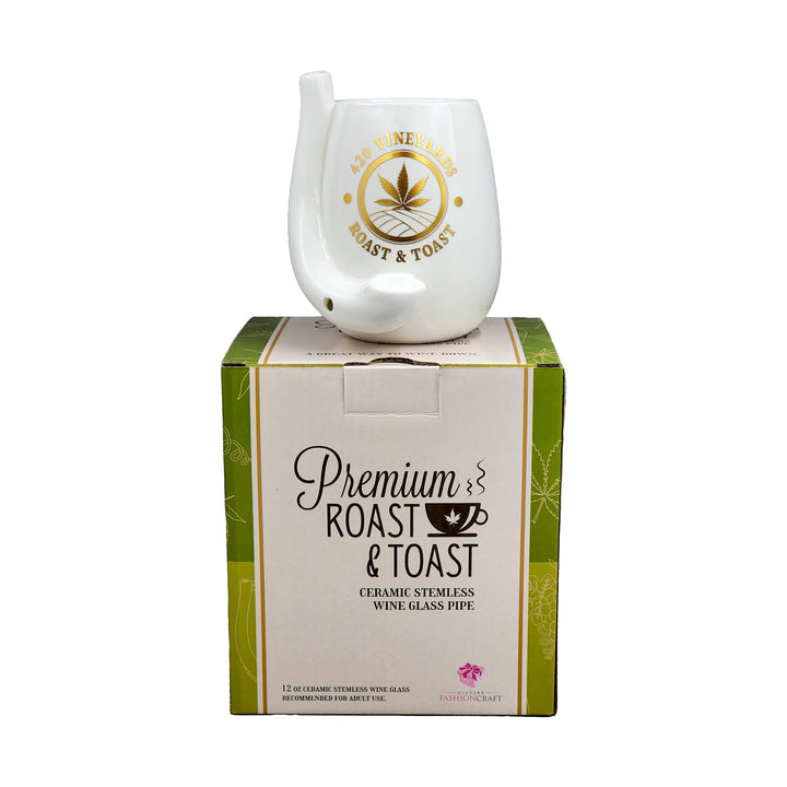 Stemless Wine Glass Pipe White with Gold Logo - Headshop.com