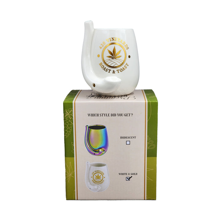 Stemless Wine Glass Pipe White with Gold Logo - Headshop.com