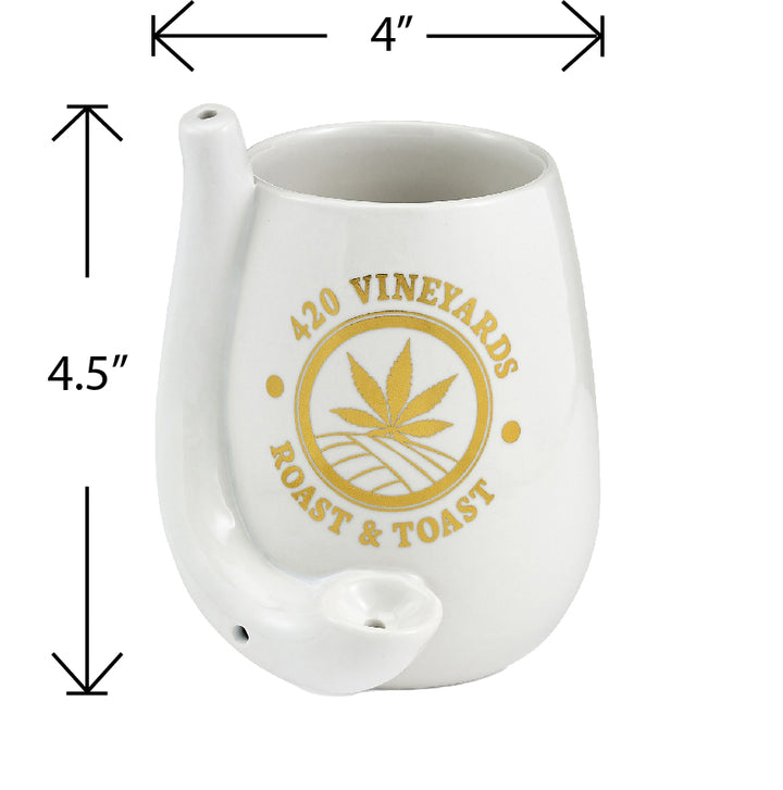 Stemless Wine Glass Pipe White with Gold Logo - Headshop.com