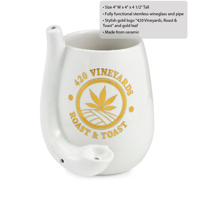 Stemless Wine Glass Pipe White with Gold Logo - Headshop.com