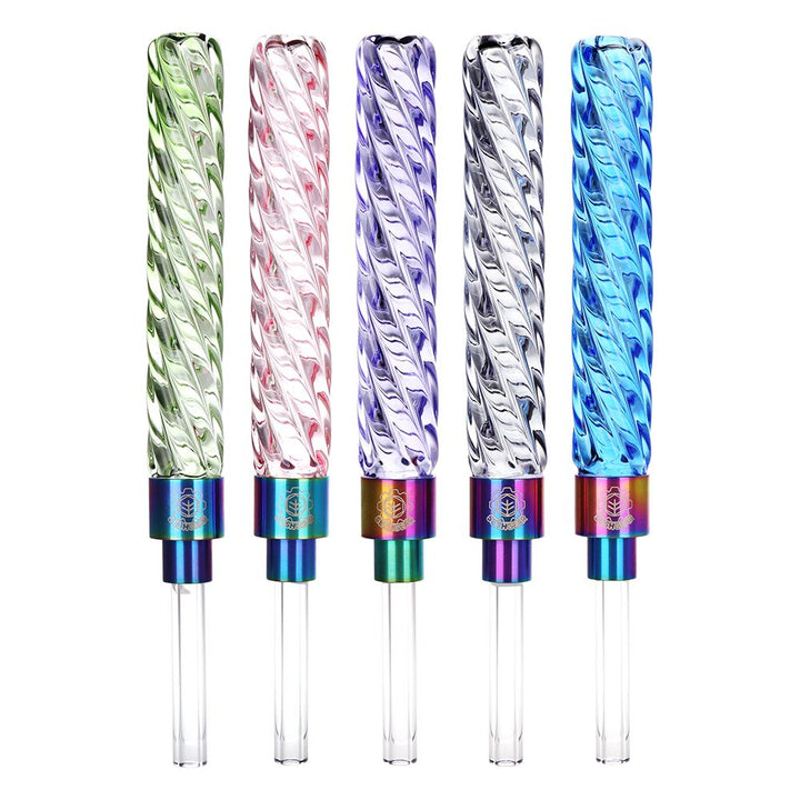 5CT BUNDLE - SeshGear Swirly Glass Dab Straws - 4.6" / Assorted Colors