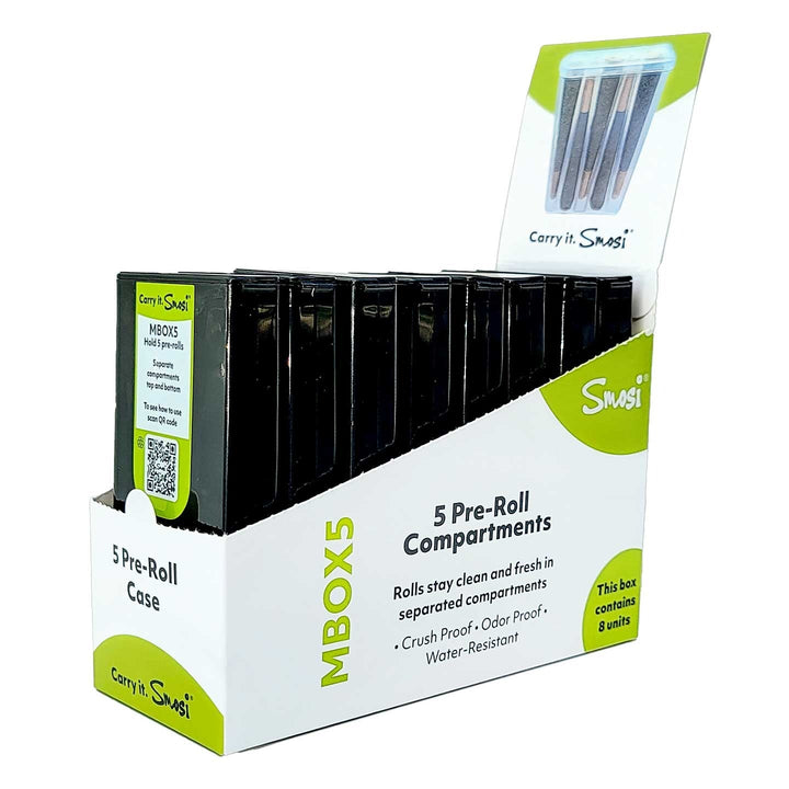 Smosi MBox5 Pre-Roll Case | 4.25"x2.5" | 8pc Display - Headshop.com