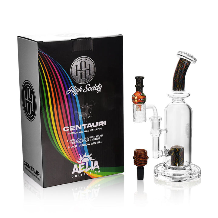 High Society | Centauri Premium Wig Wag Hybrid Pipe (Black Rainbow) - Headshop.com