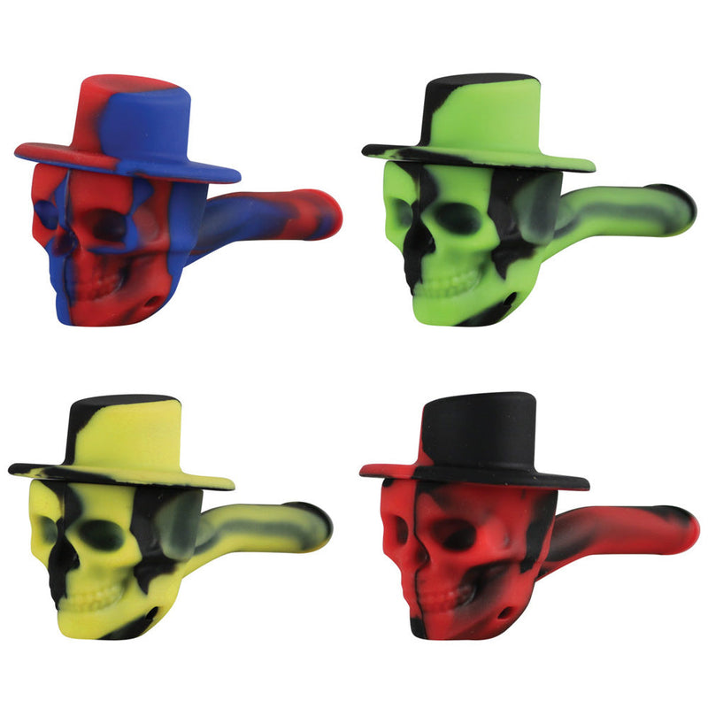 Skull Cowboy Silicone Hand Pipe w Lid - 4" / Colors Vary - Headshop.com