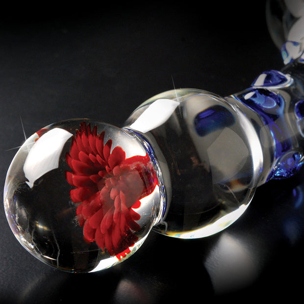 Icicles No. 18 Curved Textured 7.5 in. Glass Dildo Blue/Red/Clear - Headshop.com