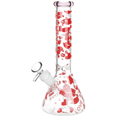 Pulsar Hearts and Kisses Glass Beaker Water Pipe - 9.75" / 14mm F / Colors Vary - Headshop.com