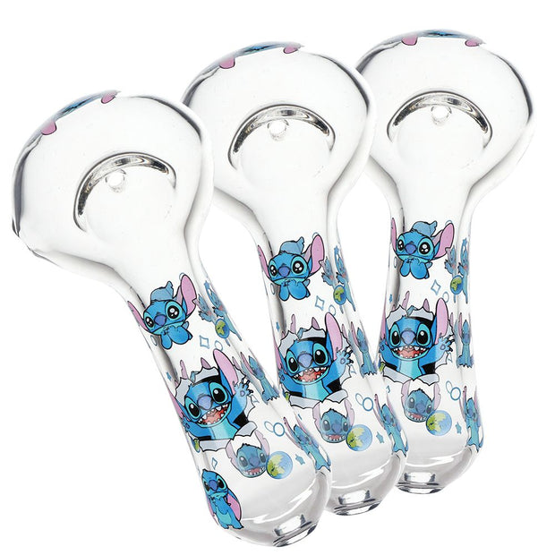 3CT BUNDLE - Little Blue Creature Glass Spoon Pipe - 4.5"
