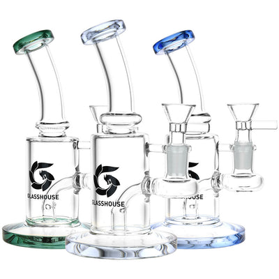 Glass House Bent Neck Glass Water Pipe - 6.75" / 14mm F / Colors Vary - Headshop.com