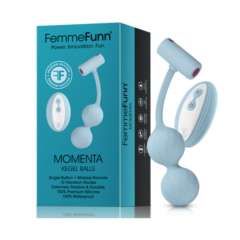 FemmeFunn Momenta Rechargeable Remote-Controlled Silicone Kegel Balls Light Blue - Headshop.com